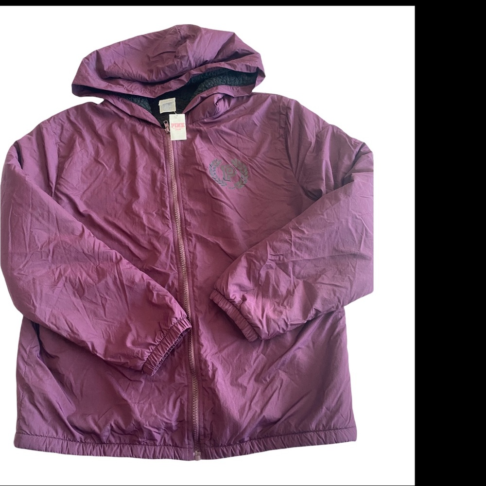 NWT Victoria's Secret Pink Crest Logo Full Zip Sherpa Lined Hoodie Jacket XS